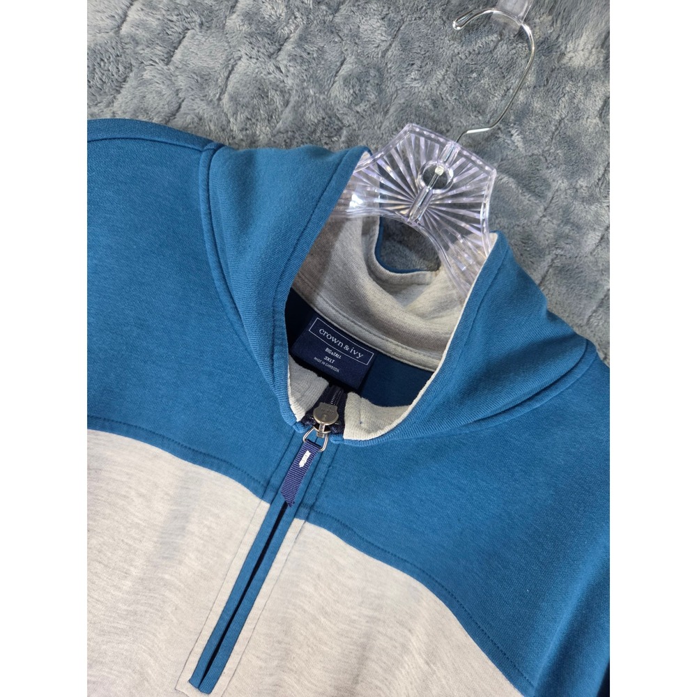 Crown & Ivy Mens 3XLT Blue Gray Colorblock Quarter Zip Pullover Sweater Big Tall